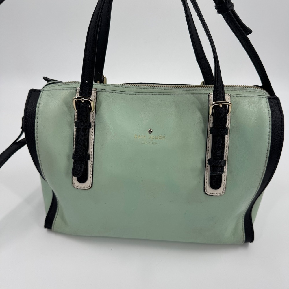 Kate Spade Kinslow Bedford Square Satchel Bag Womens Mint Green Black Leather